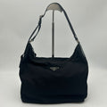 Prada Nylon Shoulder Bag Black Triangle Logo Silver