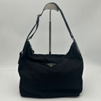 Prada Nylon Shoulder Bag Black Triangle Logo Silver