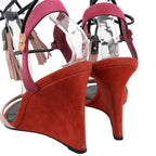 Louis Vuitton Wedge Sole Suede Sandals Shoes Pink Red — view 4