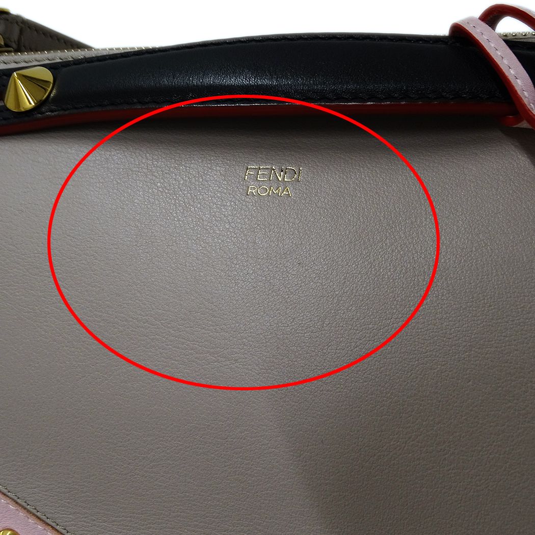 Fendi 2-Way Shoulder Bag Leather Visible Bugs Eye Gray Beige Studs — view 9