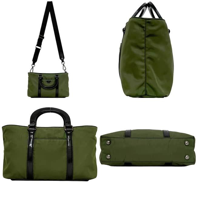 Prada 2-Way Shoulder Bag Khaki Green Tessuto Nylon Leather — view 2