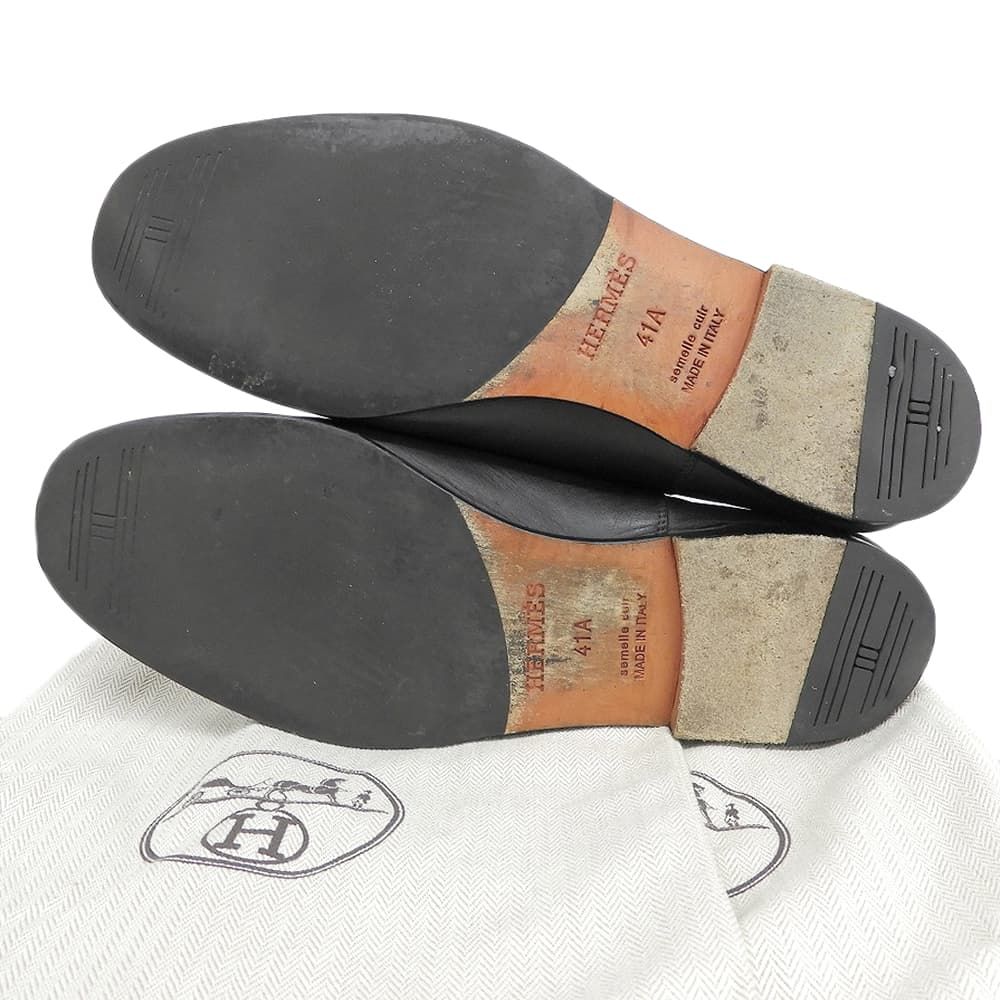 Hermes Eclipse Moccasins Leather Loafers Shoes Black — view 2