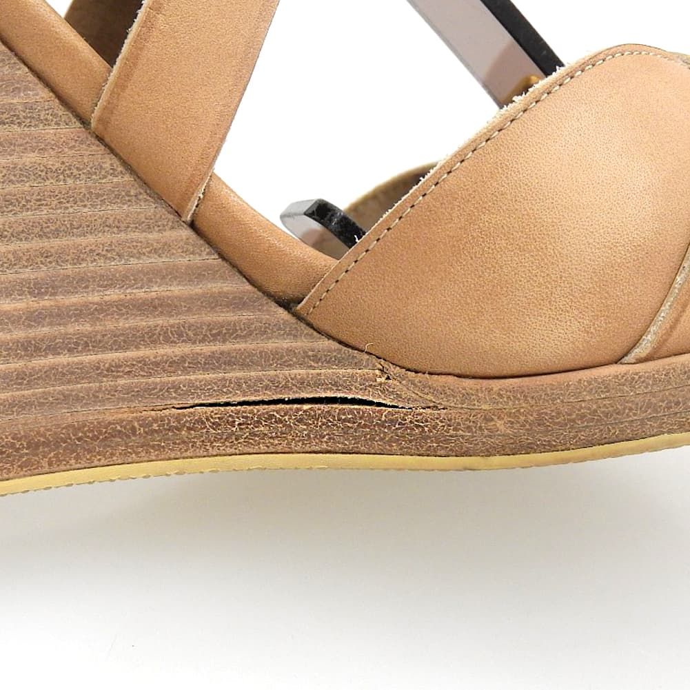 Hermes Wedge Sole Strap Leather Sandals Shoes Brown to — view 3