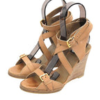 Hermes Wedge Sole Strap Leather Sandals Shoes Brown to