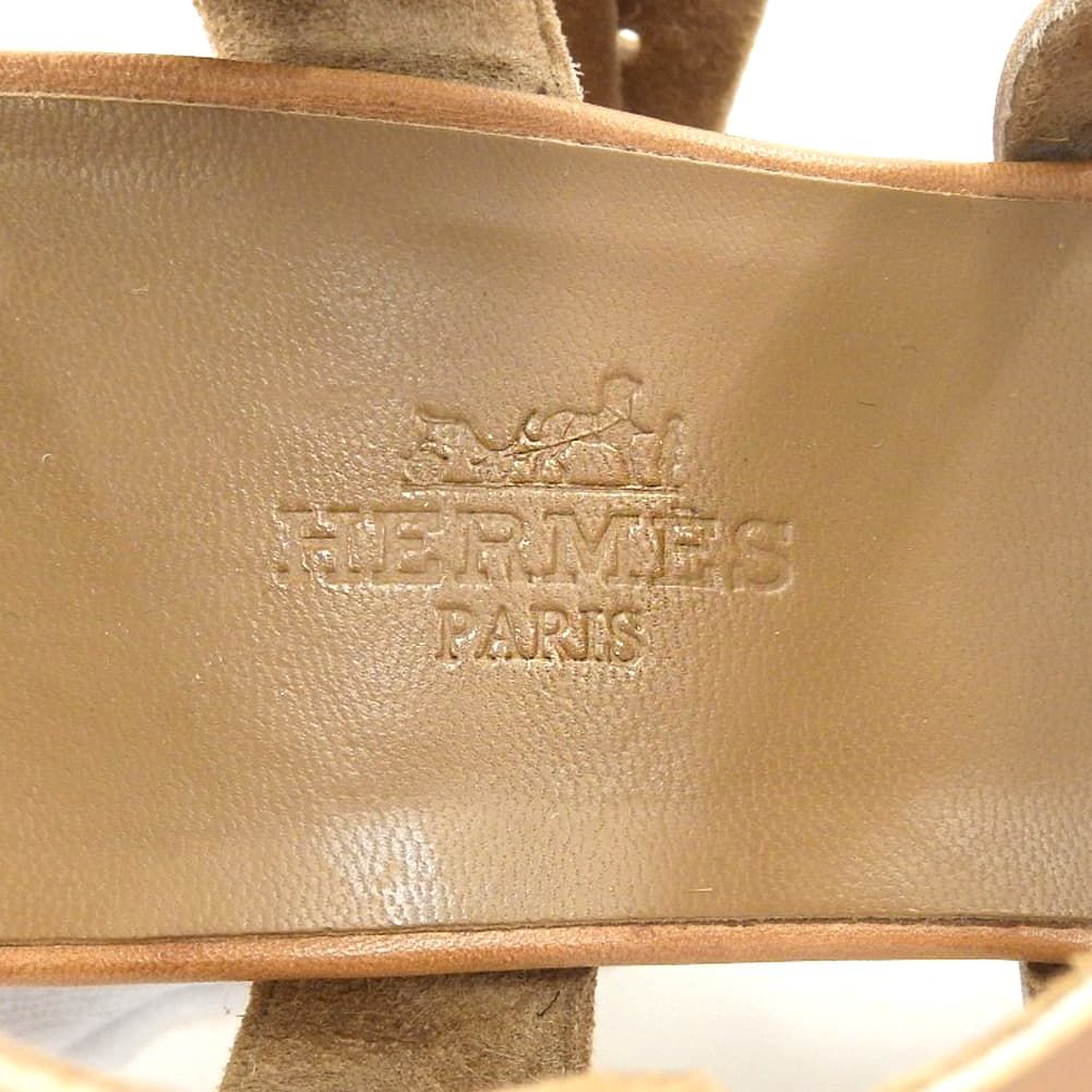 Hermes Wedge Sole Strap Leather Sandals Shoes Brown to — view 6