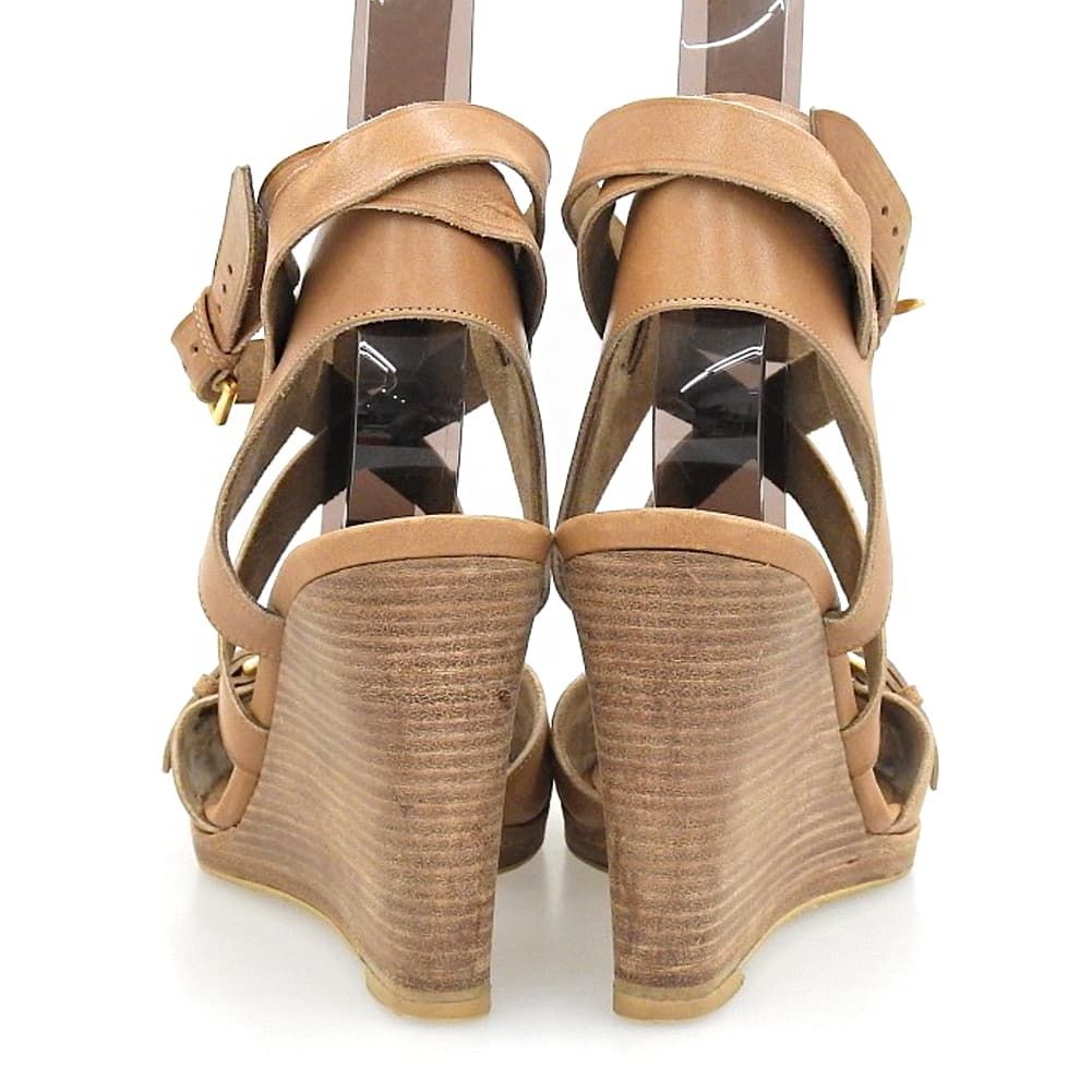 Hermes Wedge Sole Strap Leather Sandals Shoes Brown to — view 5