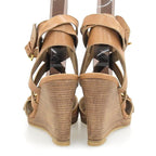 Hermes Wedge Sole Strap Leather Sandals Shoes Brown to — view 5