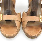 Hermes Wedge Sole Strap Leather Sandals Shoes Brown to — view 4