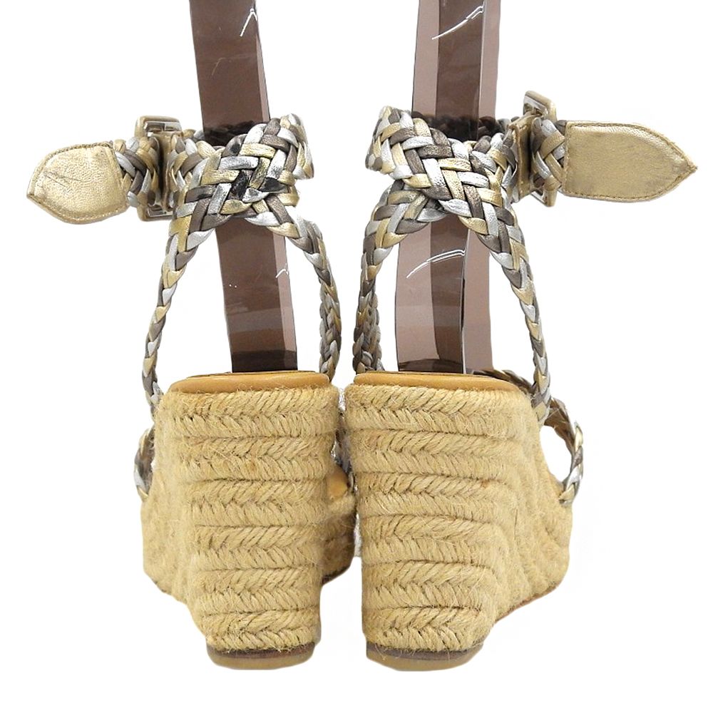 Hermes Ines Espadrilles Wedge Sole Braid Sandals Silver Gold Brown — view 5