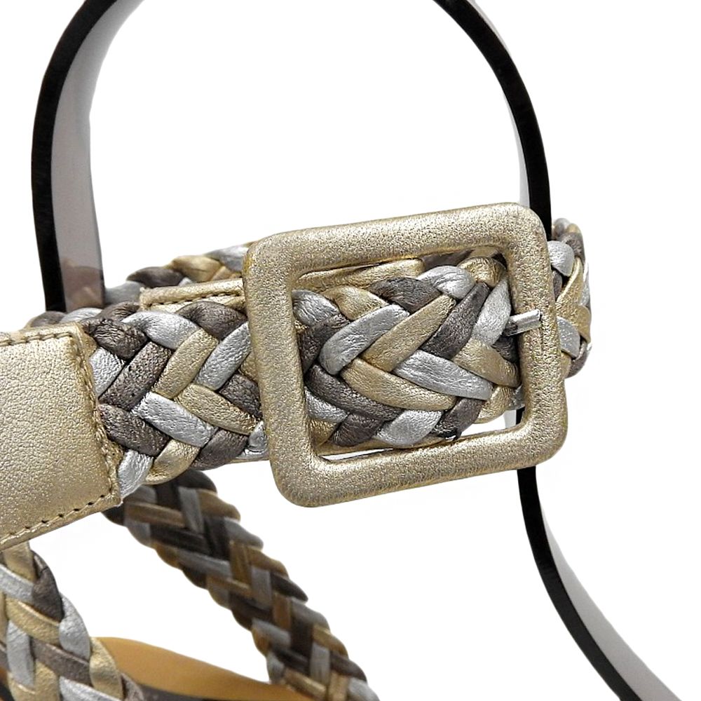Hermes Ines Espadrilles Wedge Sole Braid Sandals Silver Gold Brown — view 3