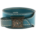 Hermes Touareg Blue Jean Leather Bangle Bracelet Alloy