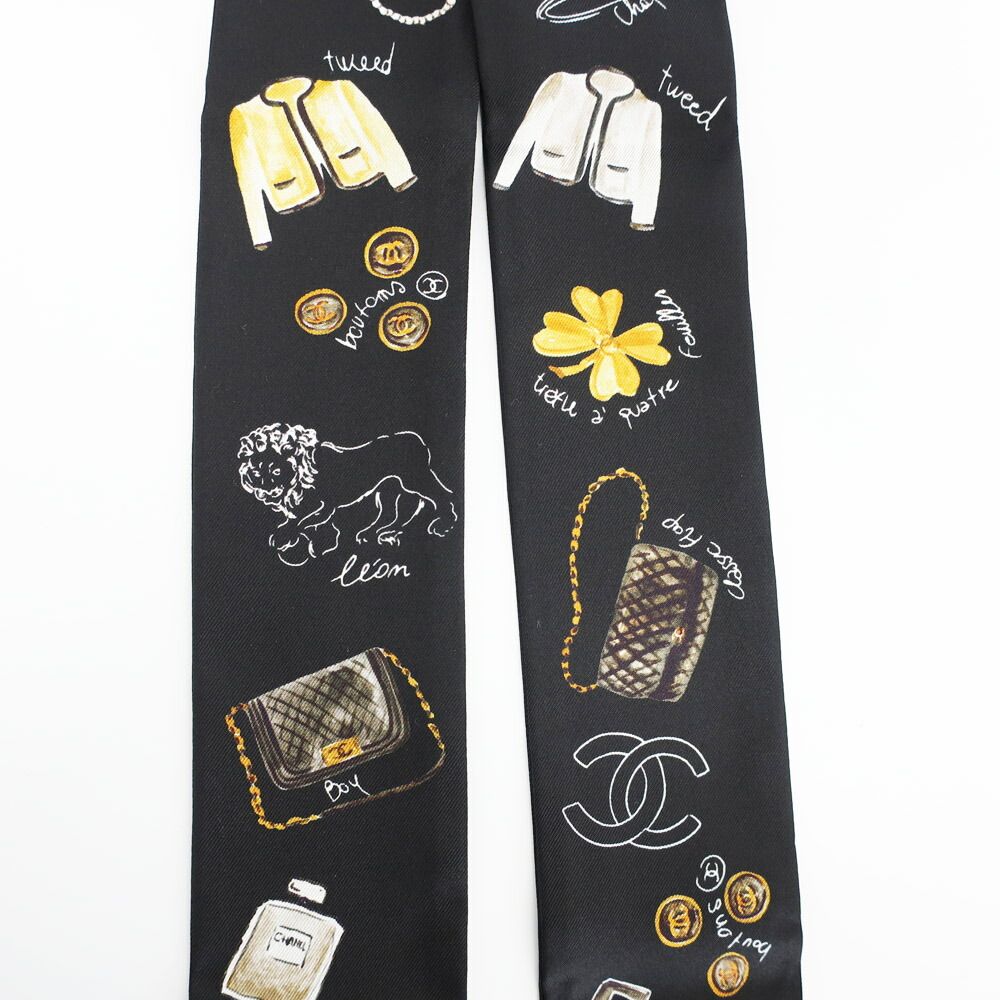 Chanel Ten Headband Ribbon Scarf Silk Black Multicolor CC Logo — view 4