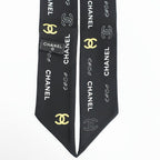 Chanel Ten Headband Ribbon Scarf Silk Black Multicolor CC Logo — view 5