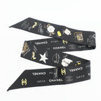 Chanel Ten Headband Ribbon Scarf Silk Black Multicolor CC Logo — view 8
