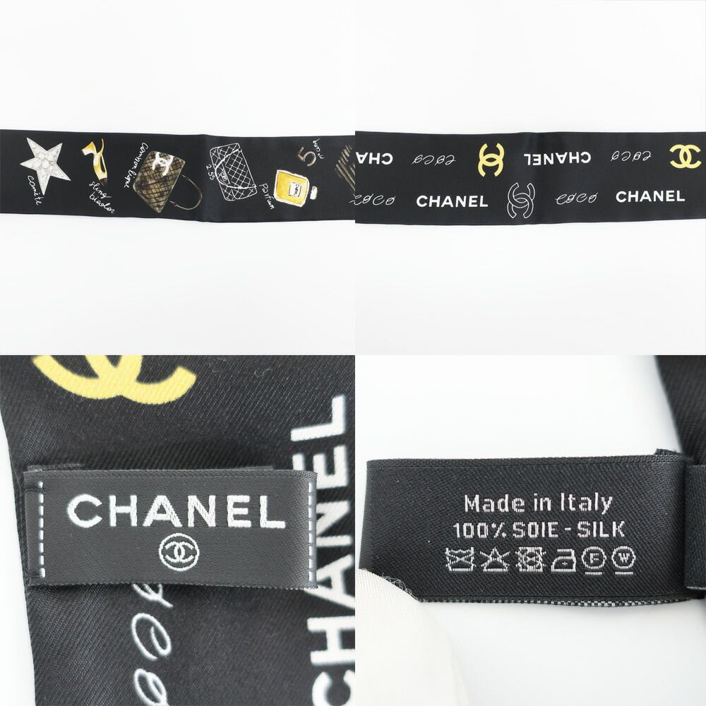 Chanel Ten Headband Ribbon Scarf Silk Black Multicolor CC Logo — view 7