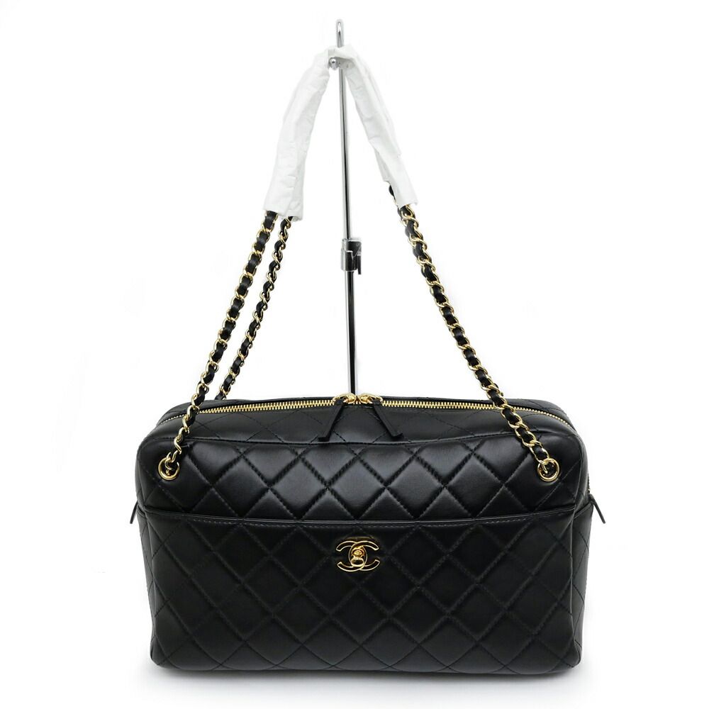Chanel Maxi Camera Bag Black Gold Lambskin