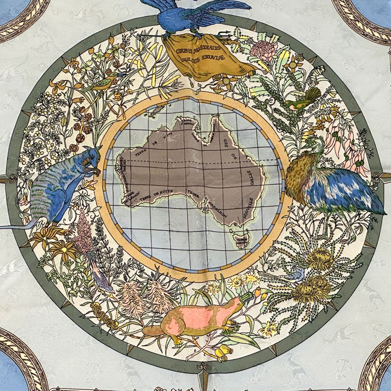 Hermes Scarf Carre 90 le Geographe Geographer Silk Blue Multicolor Australia — view 2