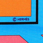 Hermes Scarf Carre 90 Puzzle Silk Blue Orange Multicolor Horse Large — view 4