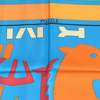 Hermes Scarf Carre 90 Puzzle Silk Blue Orange Multicolor Horse Large — view 2