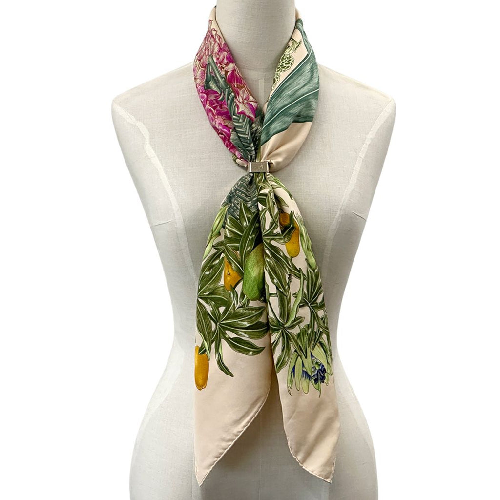 Hermes Scarf Carre 90 Passiflores Passion Flower Silk Beige Multicolor Plant — view 5