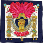 Hermes Scarf Carre 90 Mexique Mexico Silk Navy Multicolor Feather