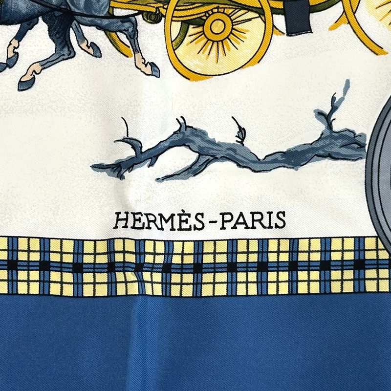 Hermes Scarf Carre 90 Bull&mouth Western Office Winter Mail Silk Blue Multicolor — view 4