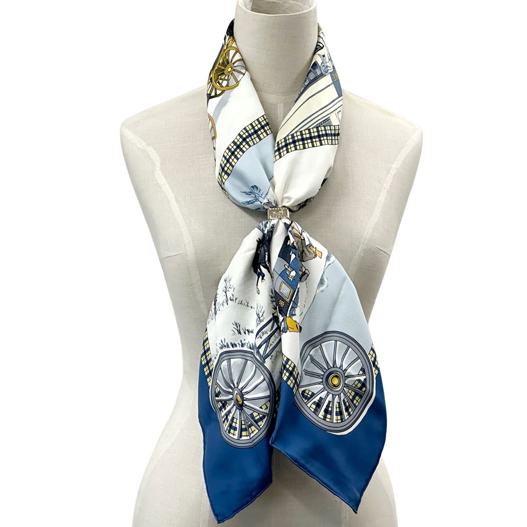 Hermes Scarf Carre 90 Bull&mouth Western Office Winter Mail Silk Blue Multicolor — view 6