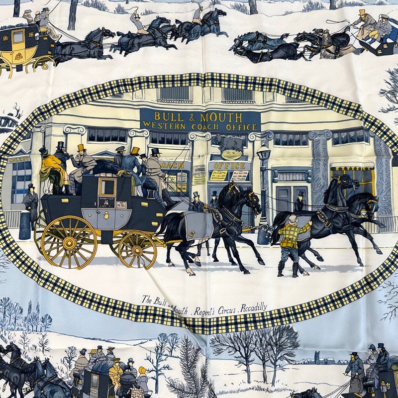 Hermes Scarf Carre 90 Bull&mouth Western Office Winter Mail Silk Blue Multicolor — view 2