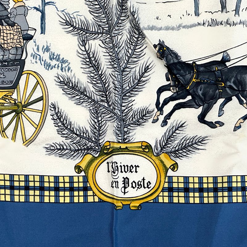 Hermes Scarf Carre 90 Bull&mouth Western Office Winter Mail Silk Blue Multicolor — view 3