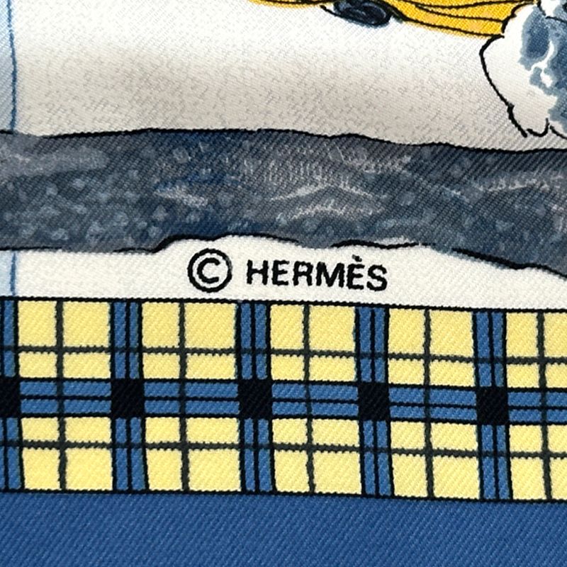 Hermes Scarf Carre 90 Bull&mouth Western Office Winter Mail Silk Blue Multicolor — view 5