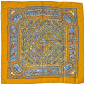 Hermes Scarf Carre 90 Qalamdan Silk Yellow Multicolor Horse Bird Animal Large