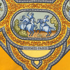 Hermes Scarf Carre 90 Qalamdan Silk Yellow Multicolor Horse Bird Animal Large — view 4