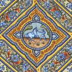 Hermes Scarf Carre 90 Qalamdan Silk Yellow Multicolor Horse Bird Animal Large — view 2