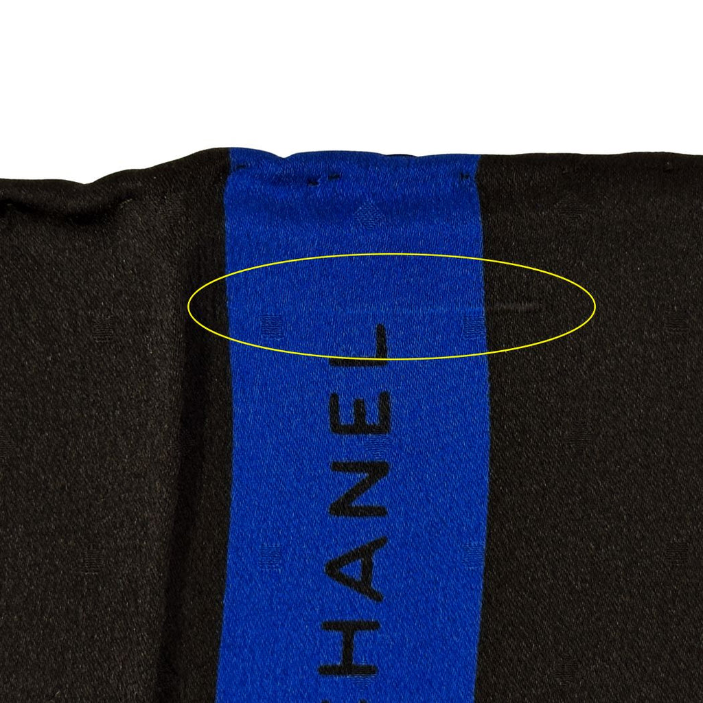 Chanel Scarf Silk Black Blue Ribbon Dot Logo Large — view 6