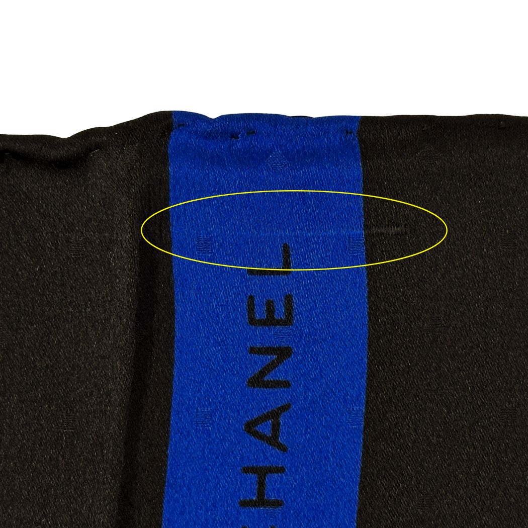 Chanel Scarf Silk Black Blue Ribbon Dot Logo Large — view 6