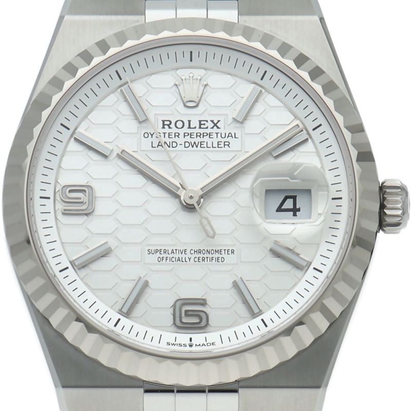 Rolex Land Watch Honeycomb Motif Box 18k White Gold SS