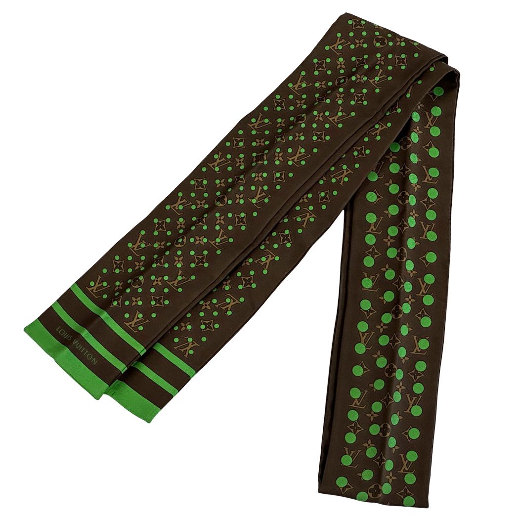 Louis Vuitton Scarf Silk Bandeau Monogram Dot Brown Green