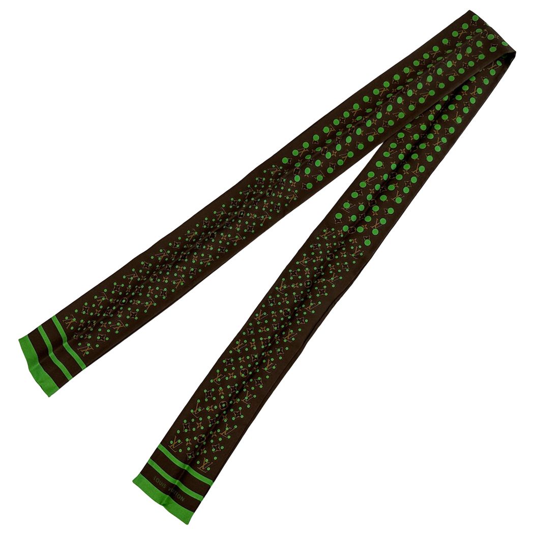 Louis Vuitton Scarf Silk Bandeau Monogram Dot Brown Green — view 3
