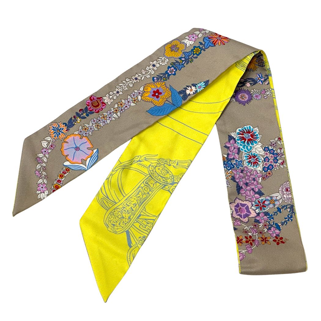 Hermes Scarf Brides de Gala en Fleurs Ceremonial Bridle with Flowers Silk Gray