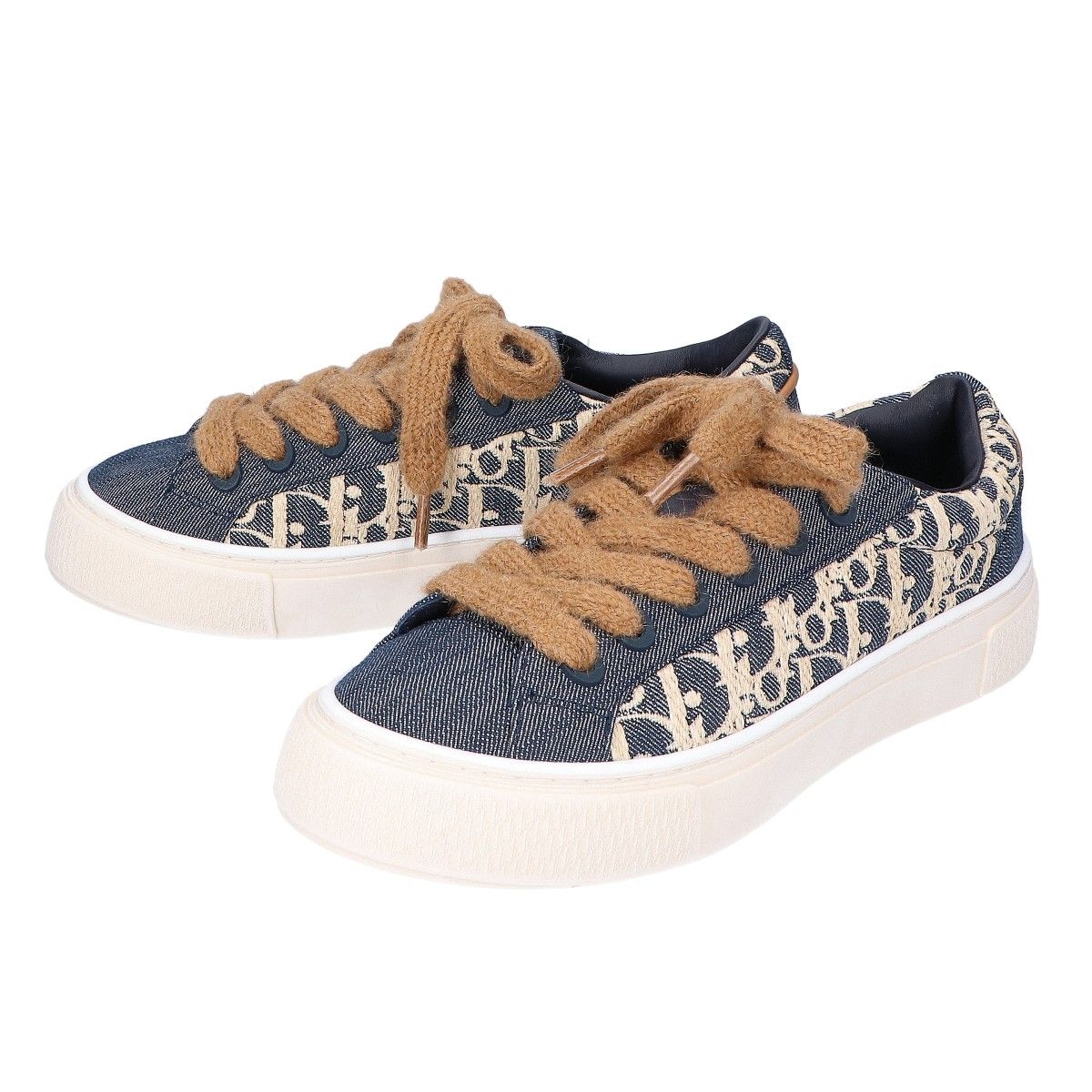 Dior 577 Oblique Raffia Effect Denim 33 Spin Sneakers