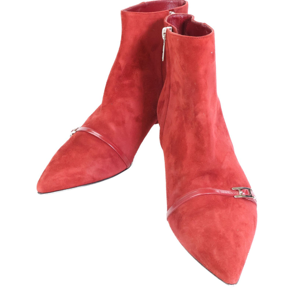 Hermes Suede Side Zip Pointed Toe Short Boots