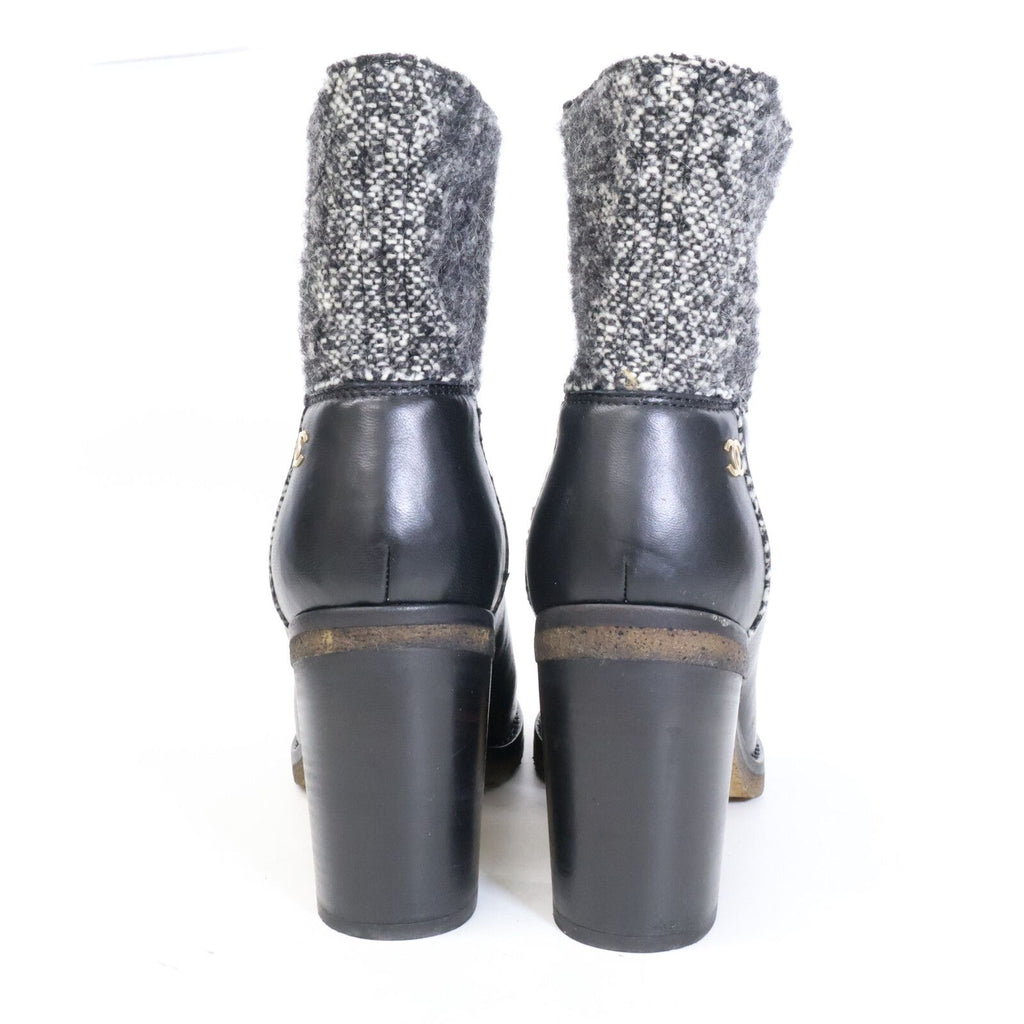 Chanel CC Logo Tweed Replacement Leather Short Boots — view 3