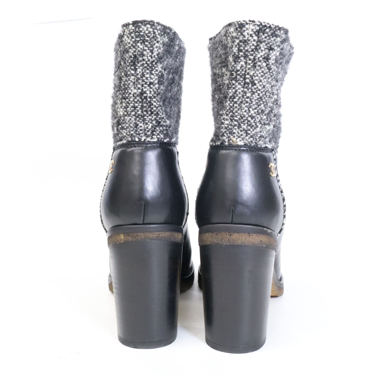 Chanel CC Logo Tweed Replacement Leather Short Boots — view 3