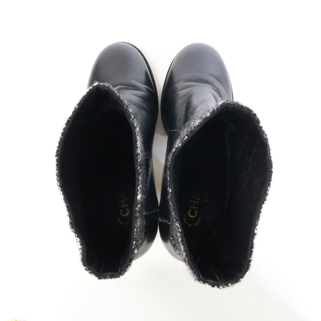 Chanel CC Logo Tweed Replacement Leather Short Boots — view 5