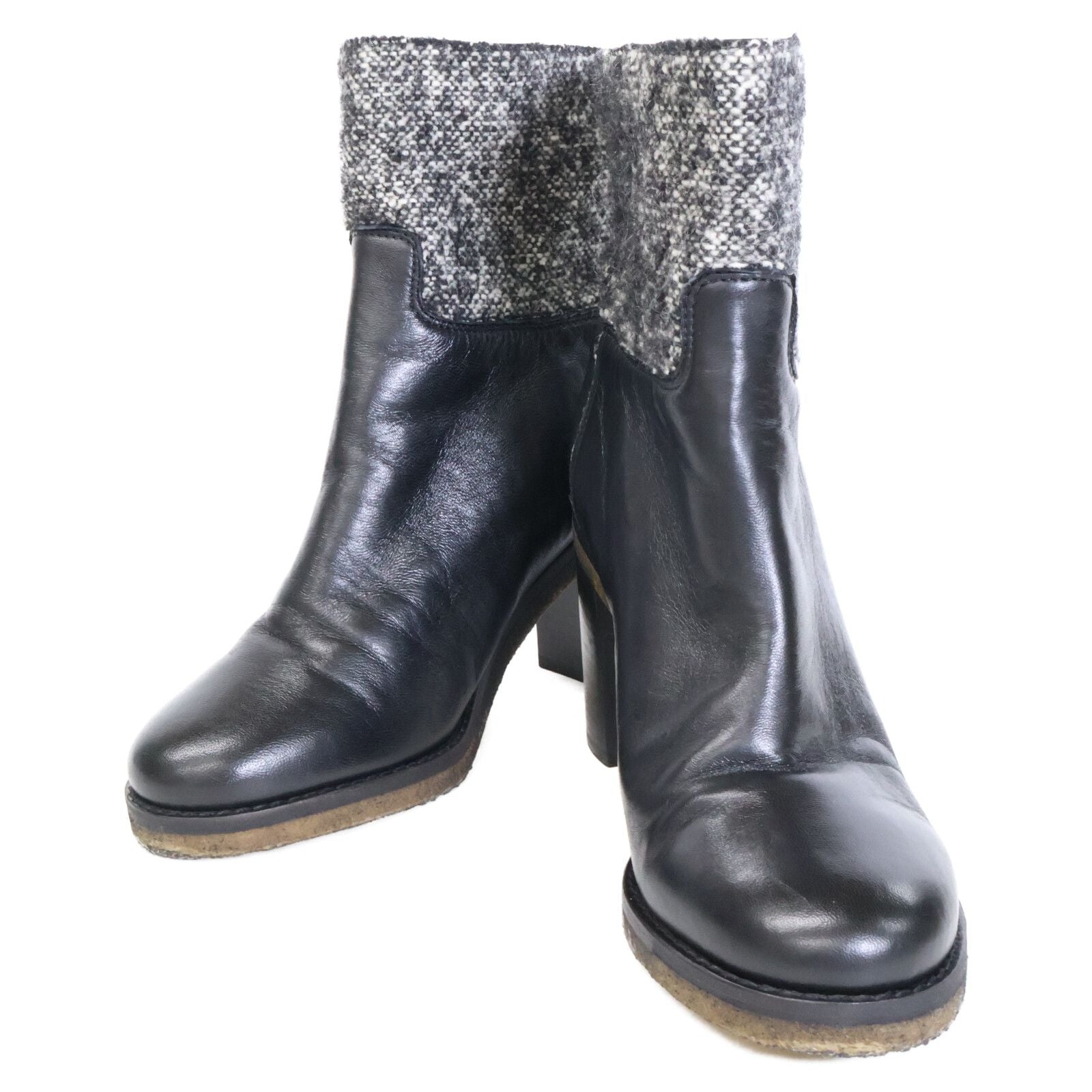 Chanel CC Logo Tweed Replacement Leather Short Boots