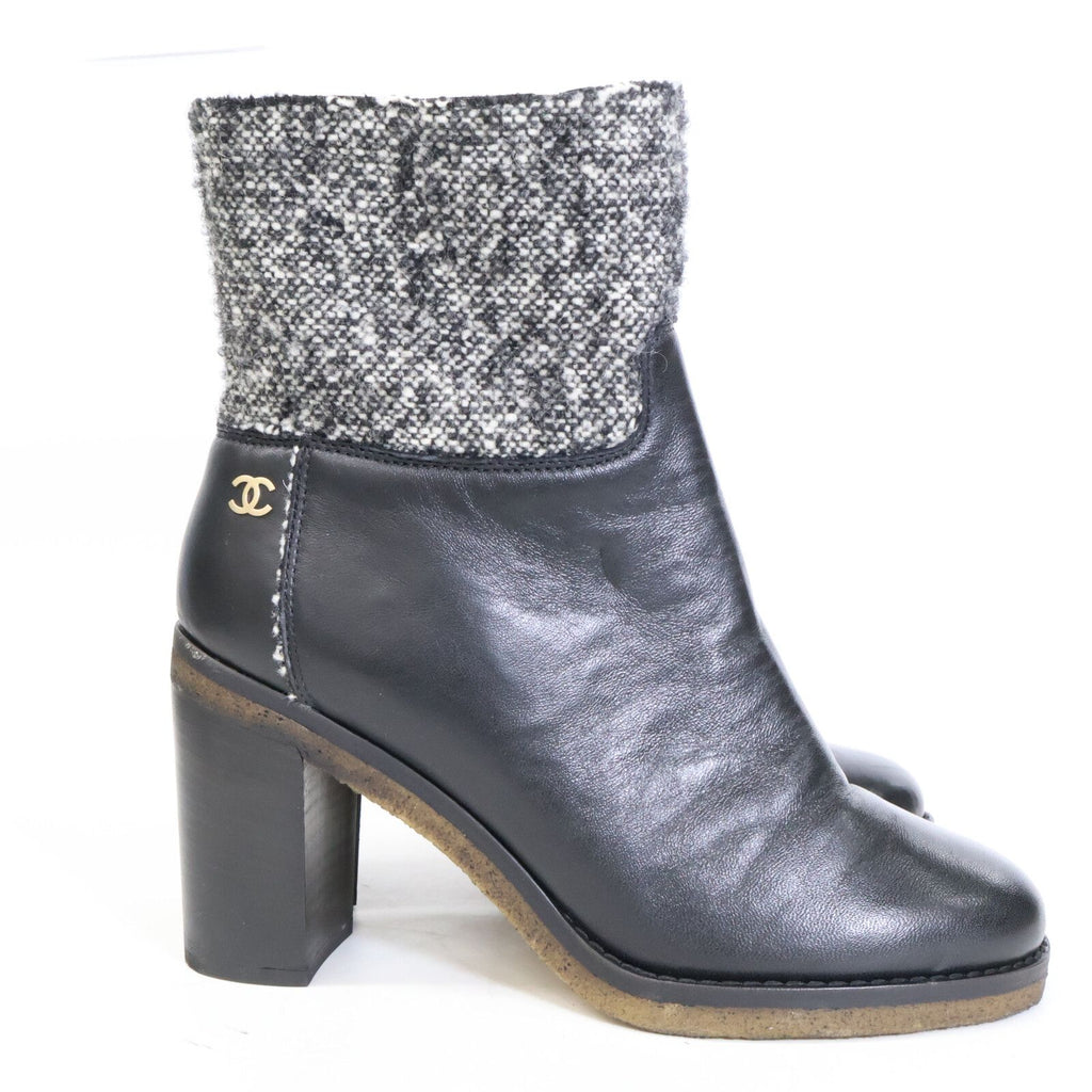 Chanel CC Logo Tweed Replacement Leather Short Boots — view 4