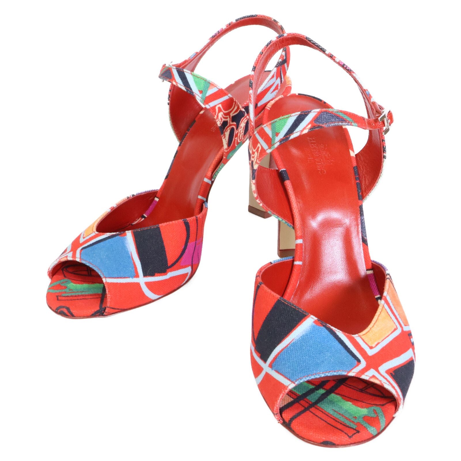 Hermes Allover Canvas Ankle Strap Sandals