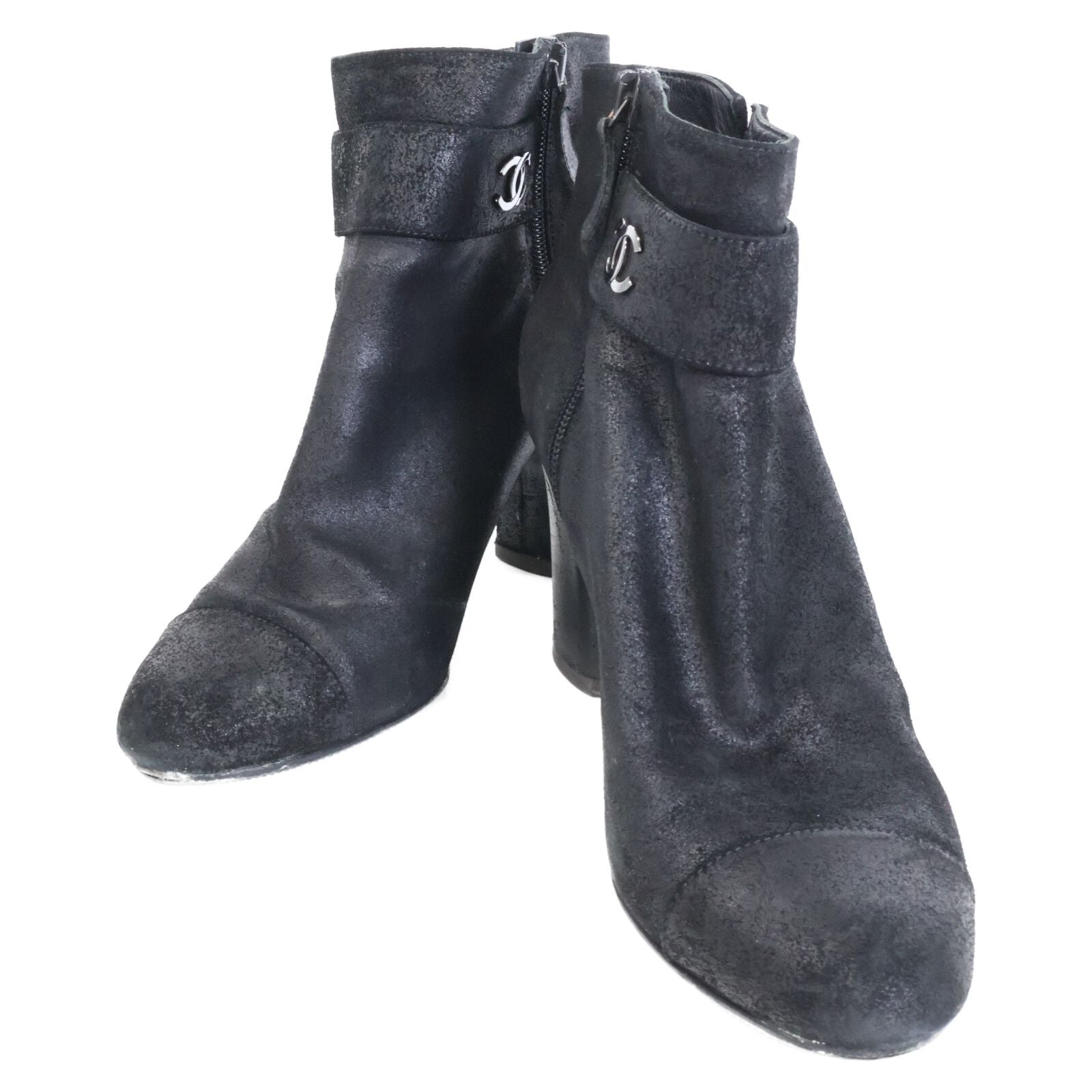 Chanel CC Logo Belt Side Zip Short Boots
