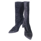 Chanel Gabriel CC Logo Embroidery Suede Satin Pointed Toe Boots 40 1 2C
