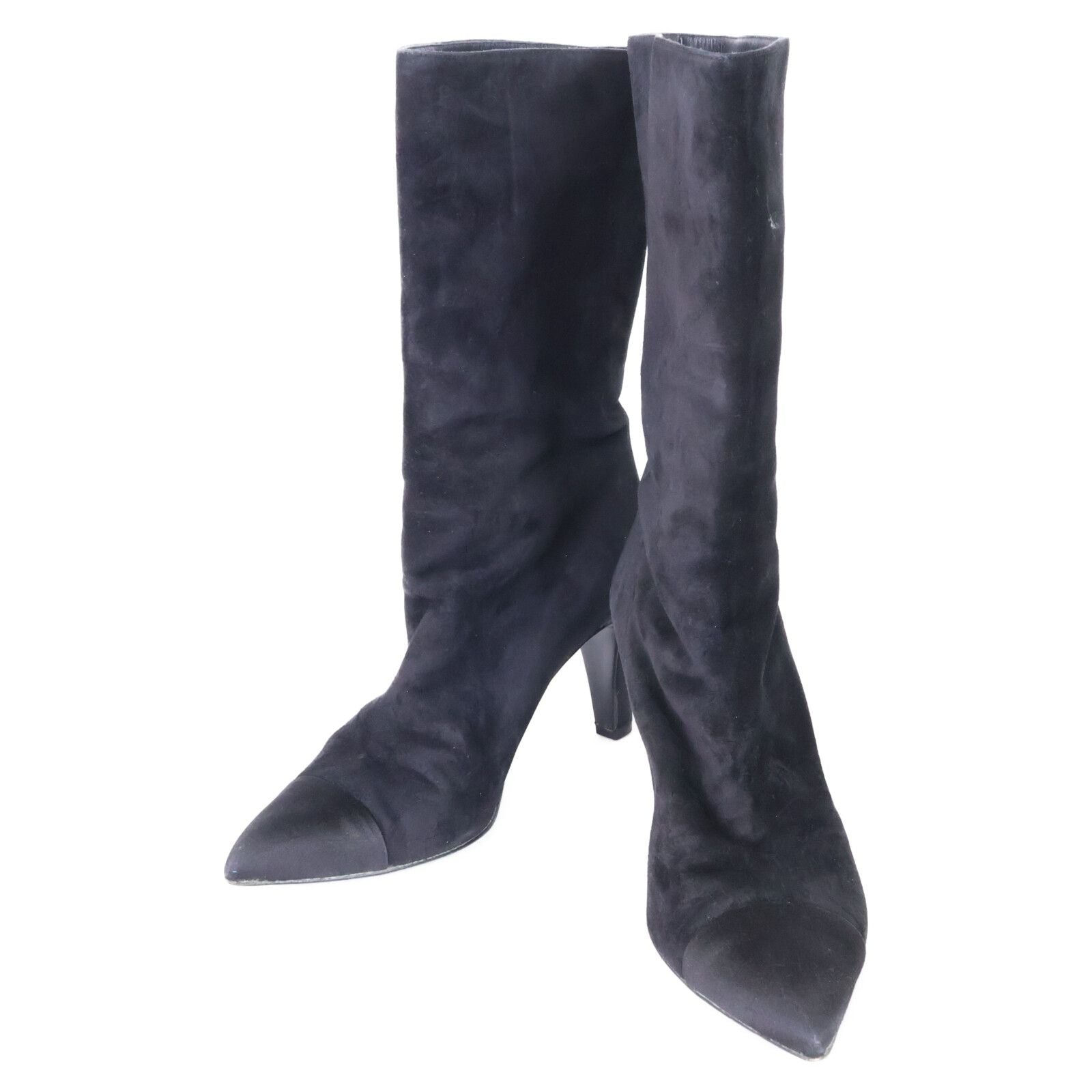 Chanel Gabriel CC Logo Embroidery Suede Satin Pointed Toe Boots 40 1 2C